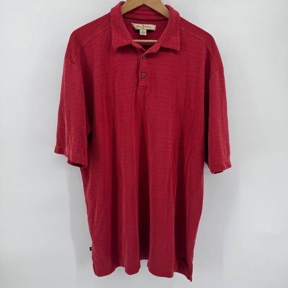 Tommy Bahama Mens Red Silk/Cotton Textured Polo Shirt Short SleeveSize XL - Picture 2 of 6